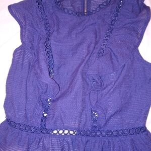 Moon River Navy Blue Crochet Trim Blouse M